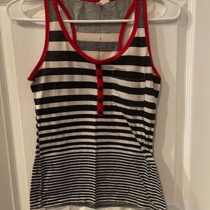 Striped Black and White Tank Top with Red Accents